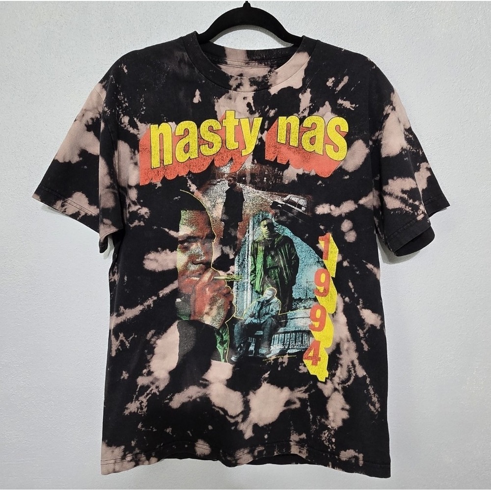 NAS Rap Tee Shirt Size Medium Black Tie Dye Nasty Nas 1994‎ Official -READ